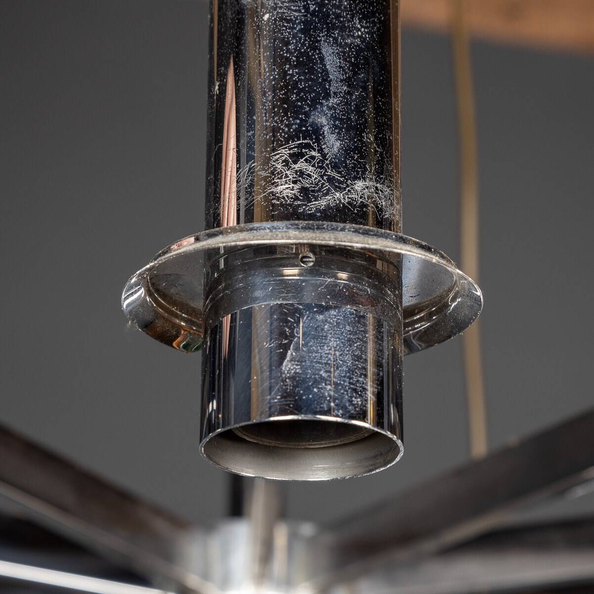 20thC ITALIAN CHROME & SMOKED GLASS EIGHTEEN LIGHT CHANDELIER c.1970