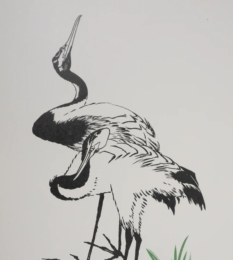 Mokuchu URUSHIBARA: Japanese print, The Herons (White), Signed woodblock print.