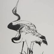 Mokuchu URUSHIBARA: Japanese print, The Herons (White), Signed woodblock print.