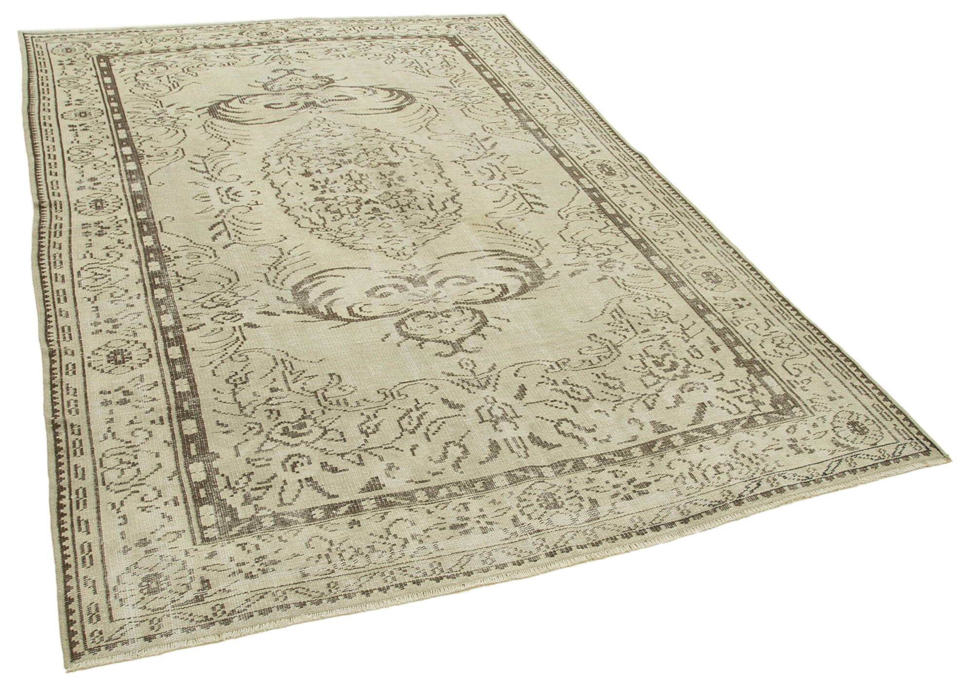Handmade antique oriental beige carpet 186 cm x 265 cm
