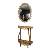 Bamboo and rattan mirror and console set