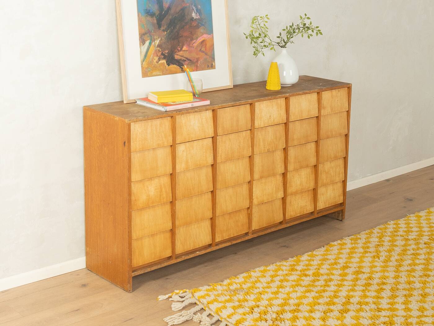 Vintage chest of drawers with thirty drawers, ash wood, 1950s