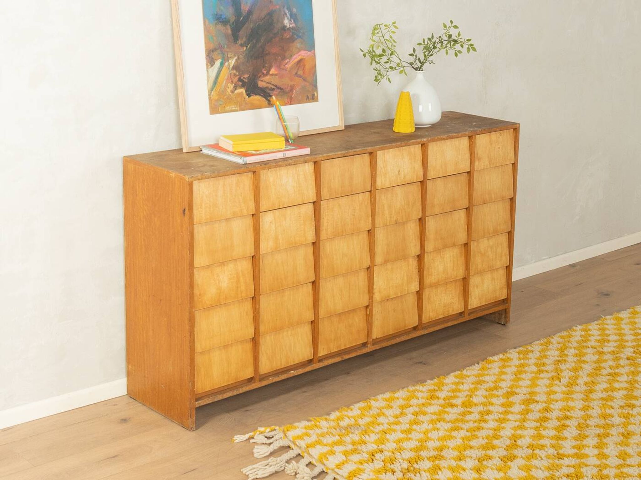 Vintage chest of drawers with thirty drawers, ash wood, 1950s