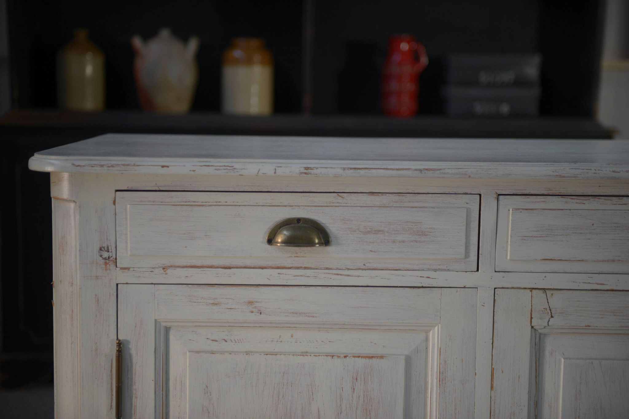 Low sideboard with 2 doors, white patina, 1960s