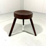 Tabouret trépied rustique ancien en bois, années 1900