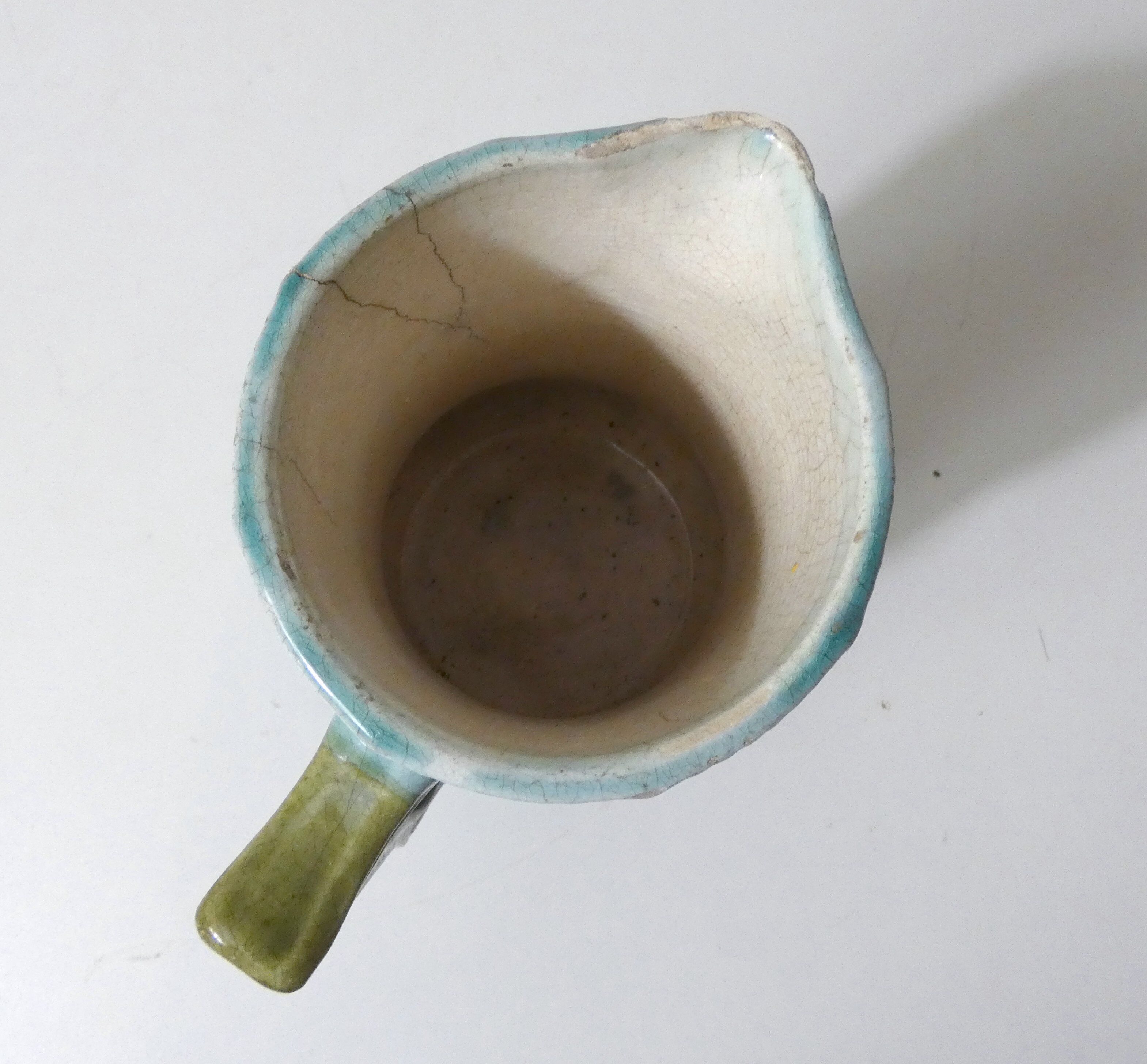 Antique Art Deco turquoise flowered slipware jug vase