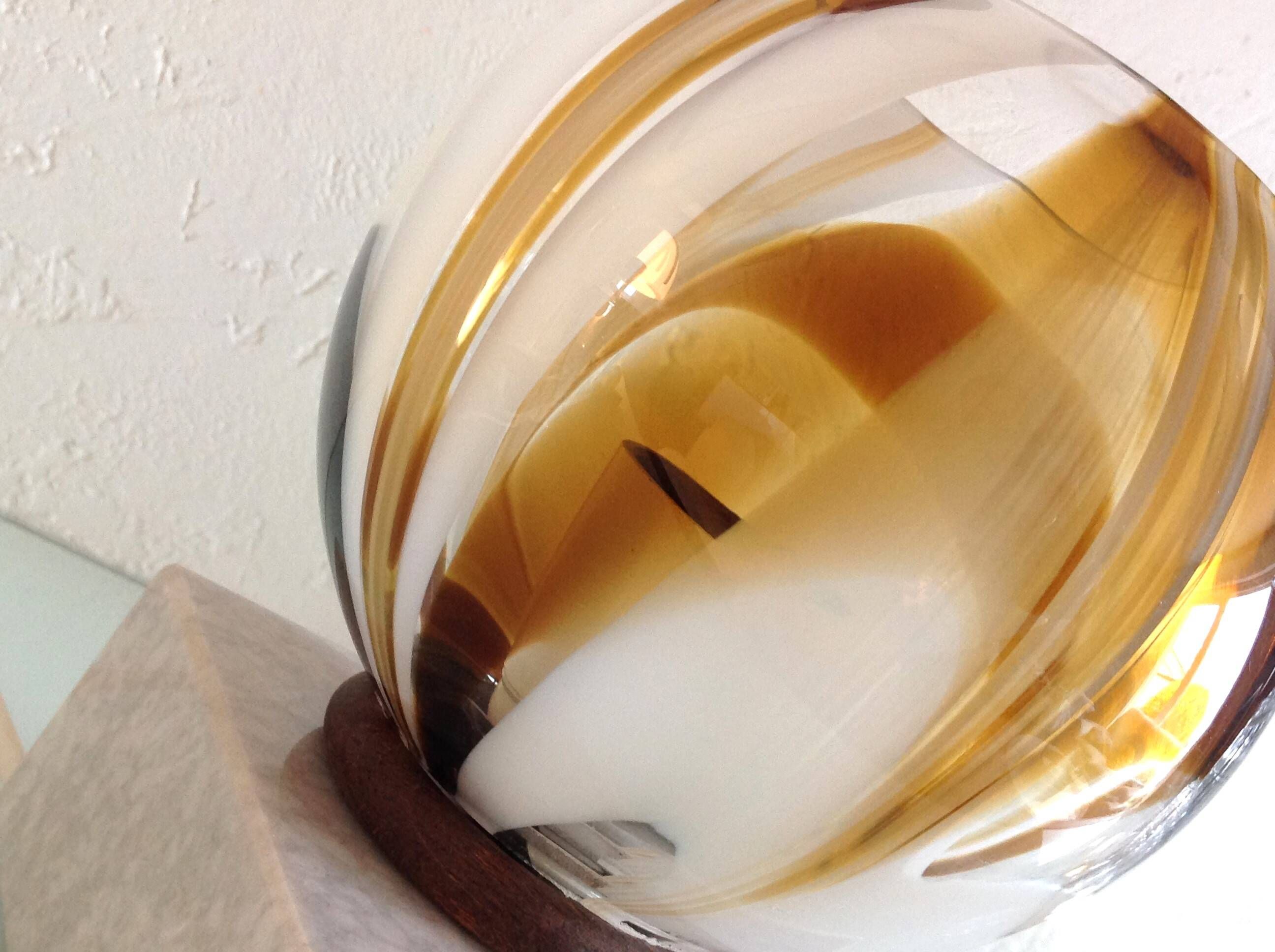 Polychrome glass globe lamp on marble base / vintage 60s-70s