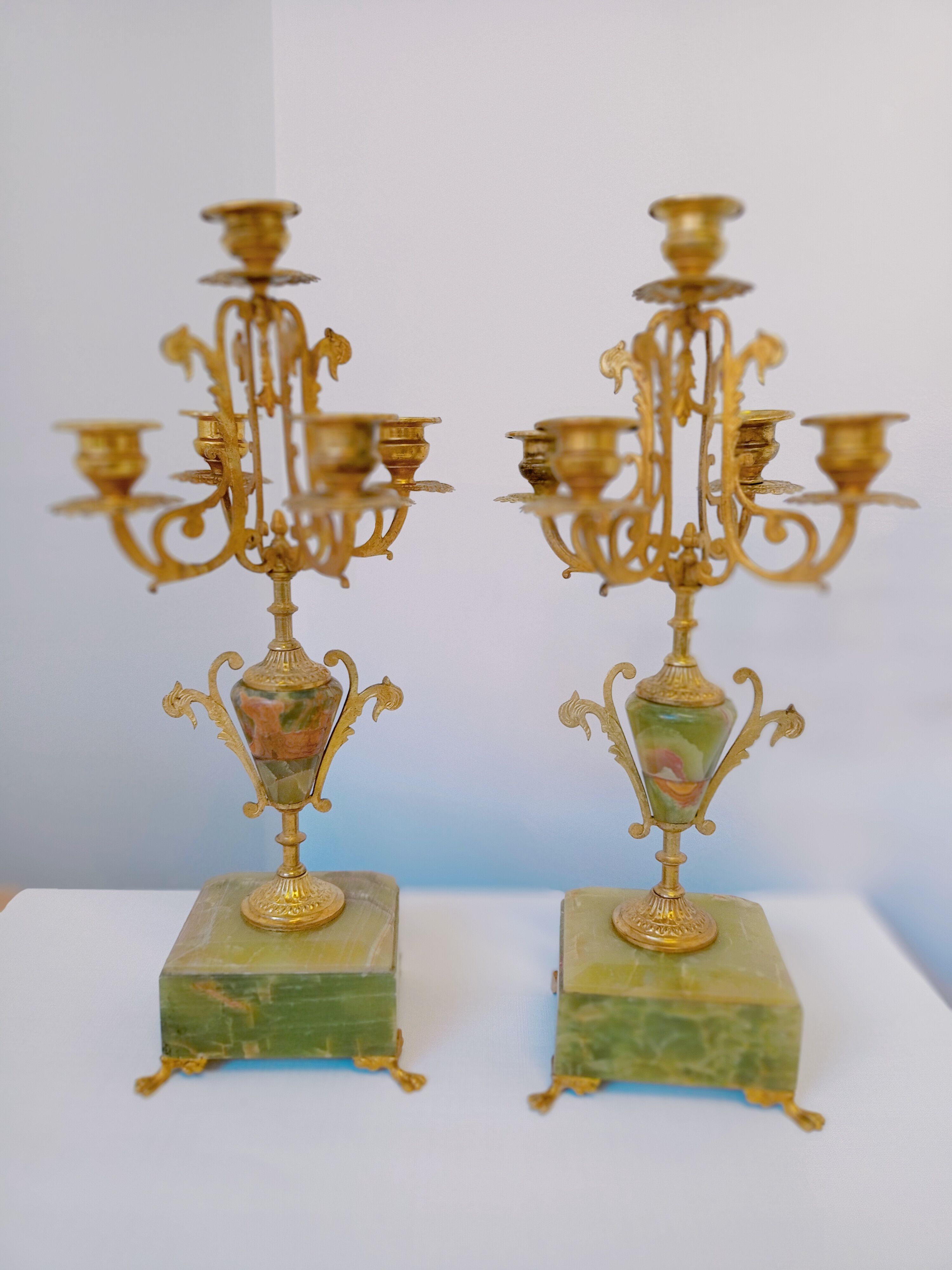 Two onyx candle holders