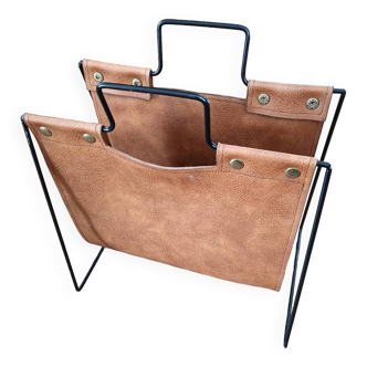 Magazine holder. metal/leather. vintage