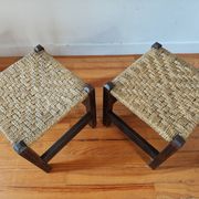 Pair of handcrafted stools from Friuli in carved wood, Italy, circa 1960.