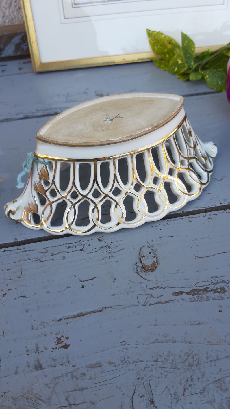 open porcelain basket fruit cup floral pattern