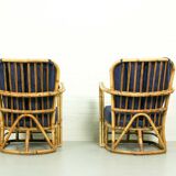 Ensemble rare de salon de rotin de milieu du siècle