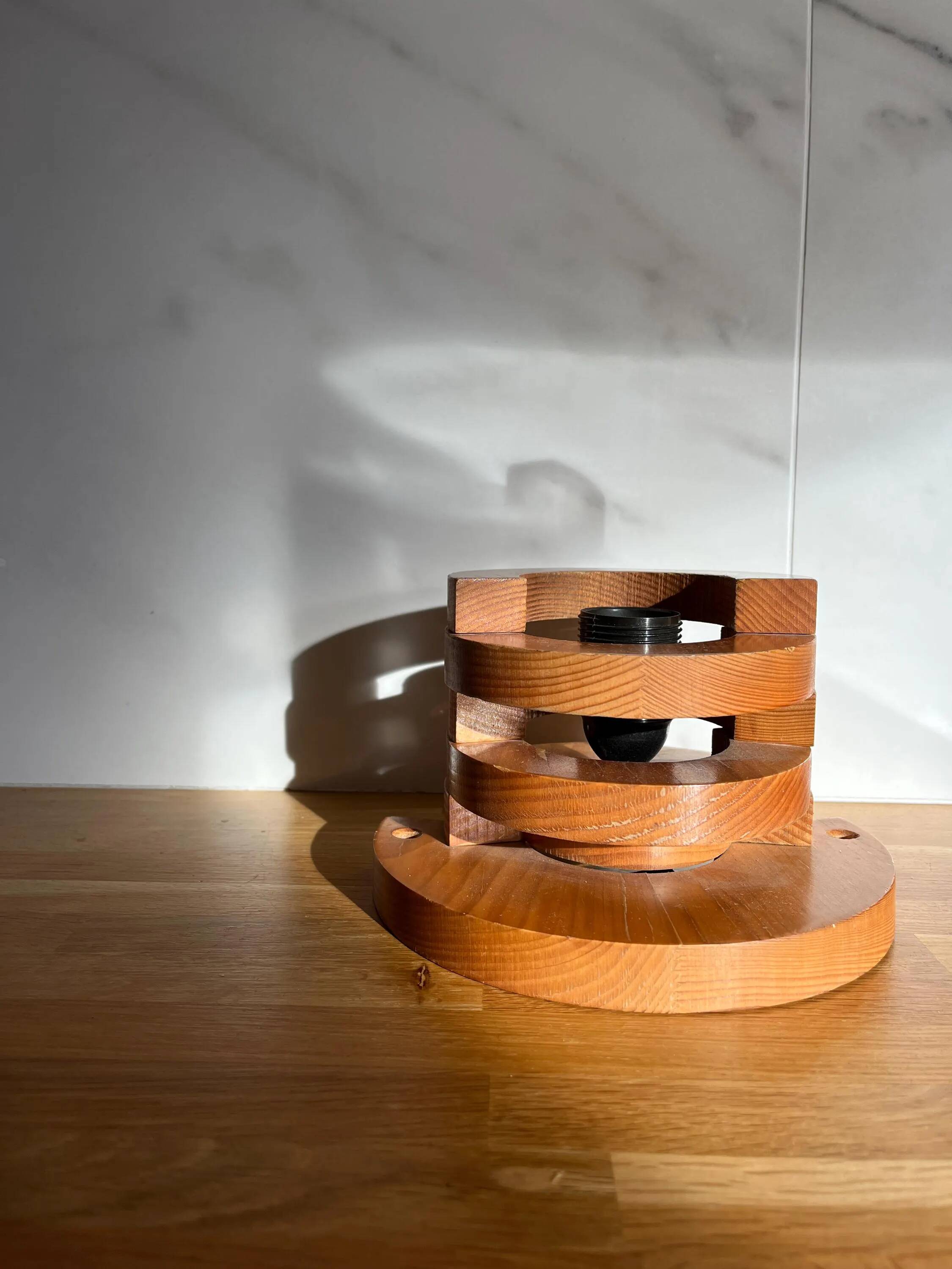 Round pine wall light, 1970