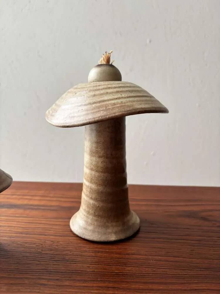 Set of three ceramic mushroom oil lamps by Freek Berends from the 1970s.
