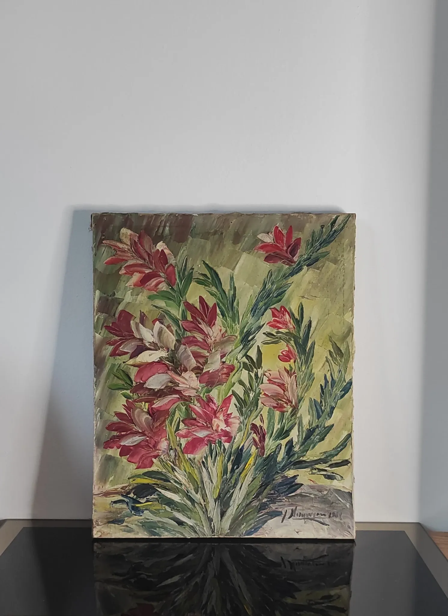 Tableau vintage fleurs au couteau