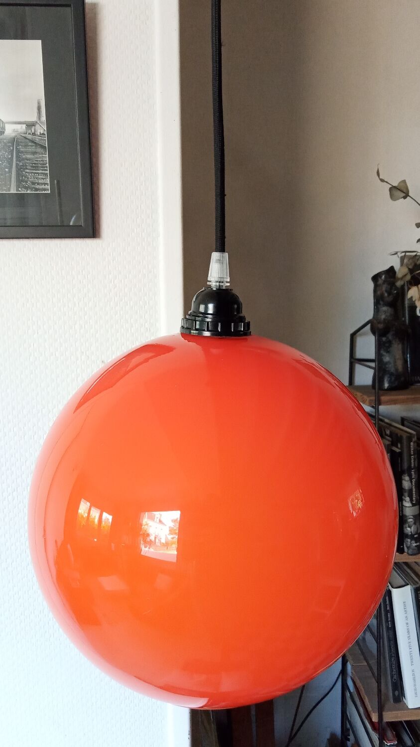 Orange opaline suspension lamp 60s