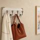 Vintage wall coat rack 40 cm – 4 metal hooks and ceramic knobs