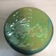 Old green blue decoration ceramic vase signed vintage