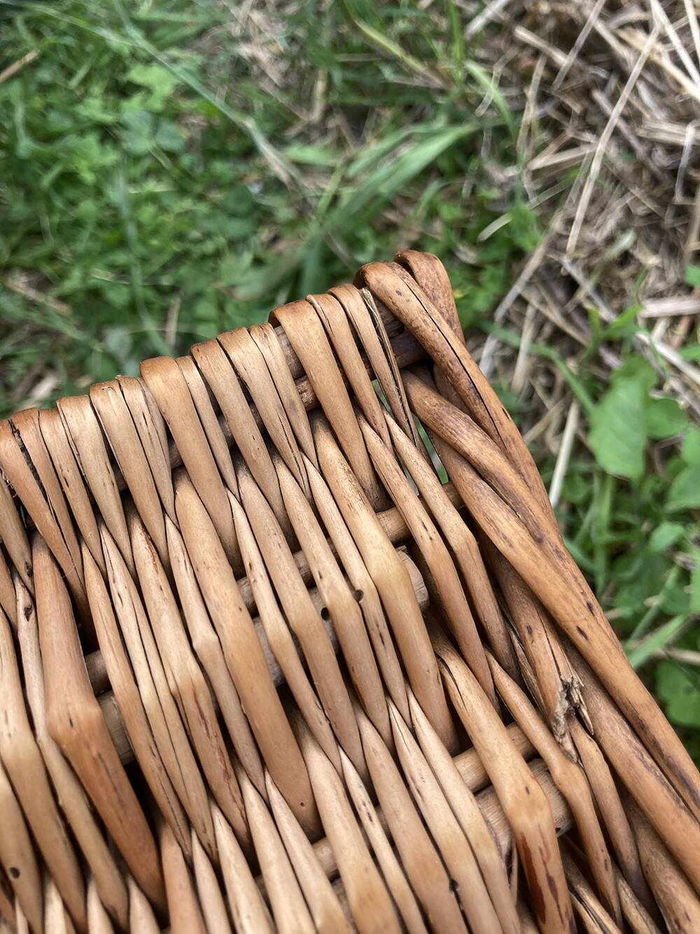 Old wicker basket with closure and handle