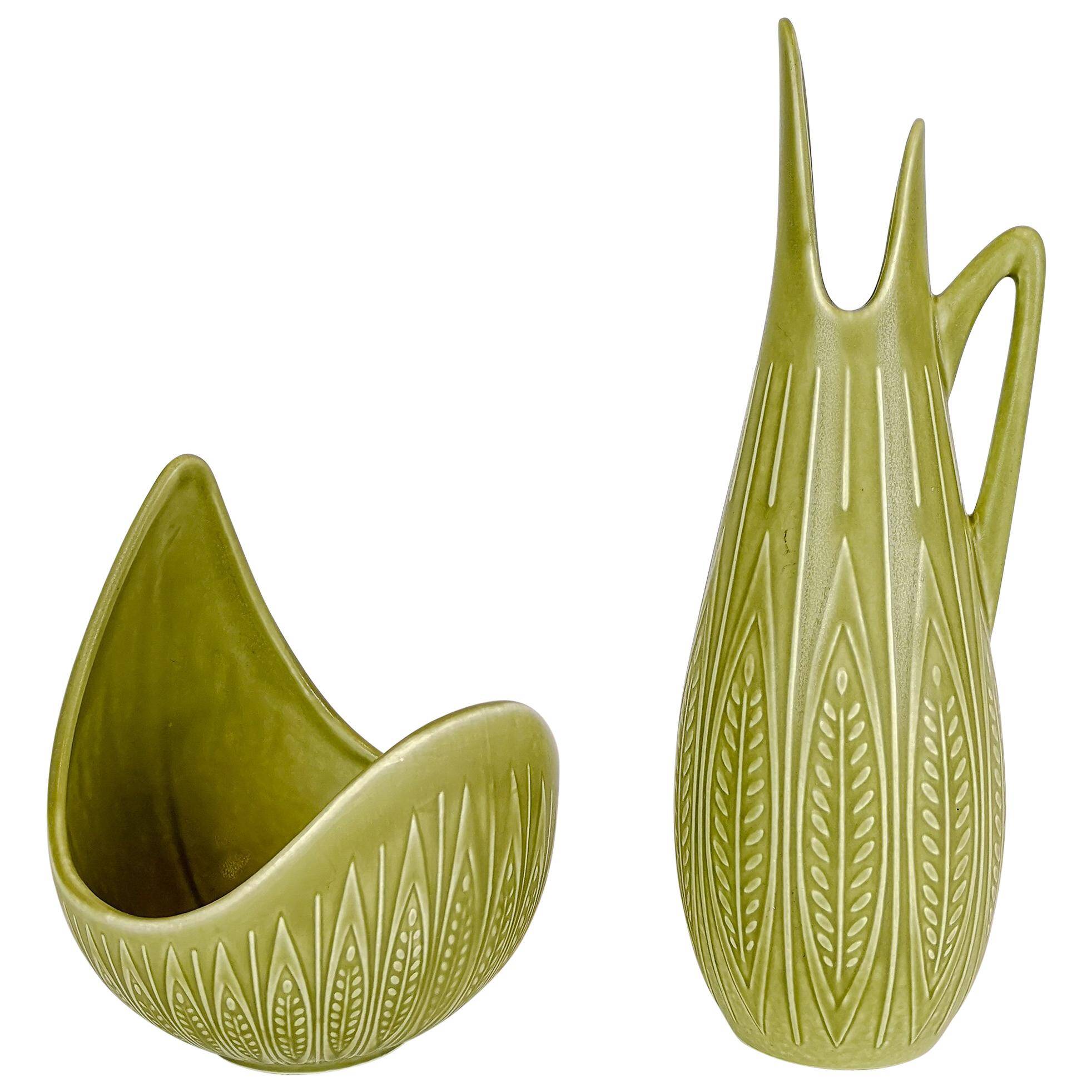 Bol et Vase Céramique Moderne du Milieu du Siècle "Rialto" par Gunnar Nylund pour Rörstrand