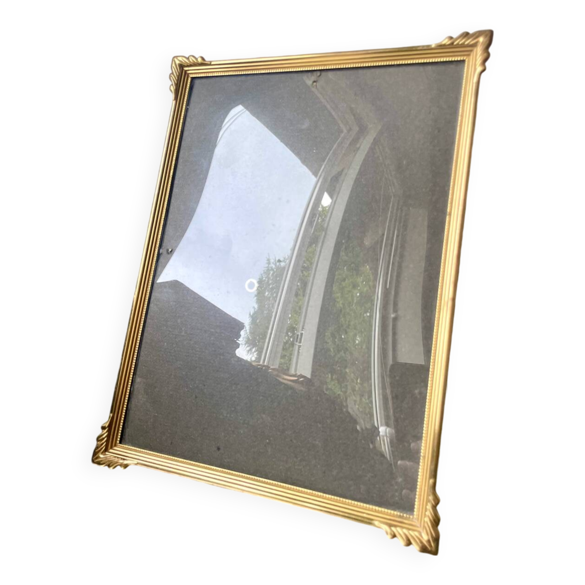 ART DECO  Gold  colored Metal Picture Frame 25 cm x 19 cm CONVEX Glass