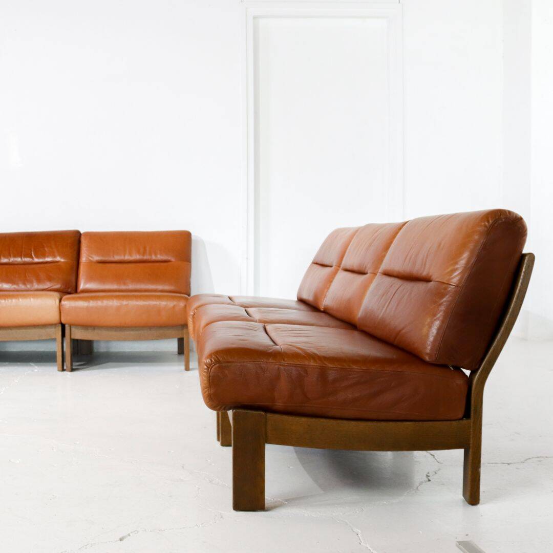 Brutalist 7-piece cognac leather modular sofa
