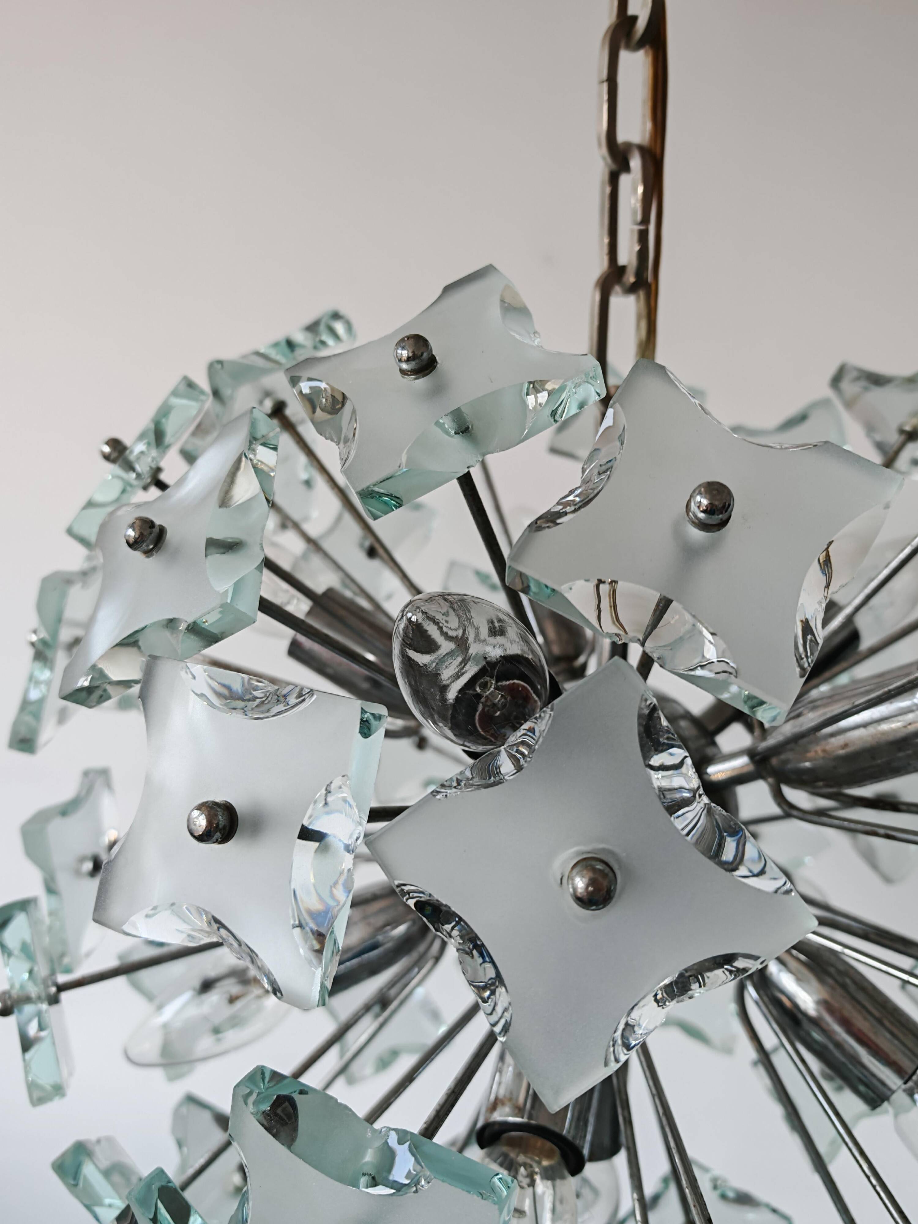 Suspension en verre de Murano "Dandelion" milieu du siècle par Zero Quattro années 1970