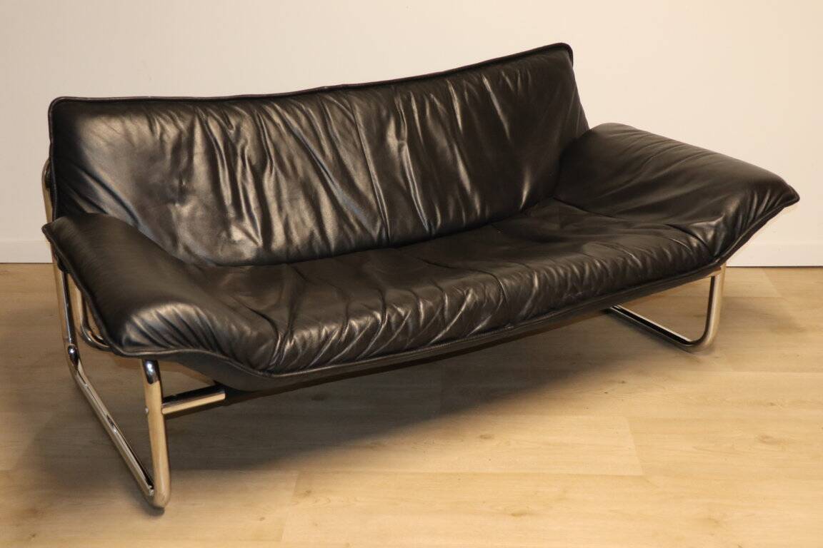 Vintage sofa by Johan Bertil Häggström for Ikéa in leather and chrome metal, 1970s