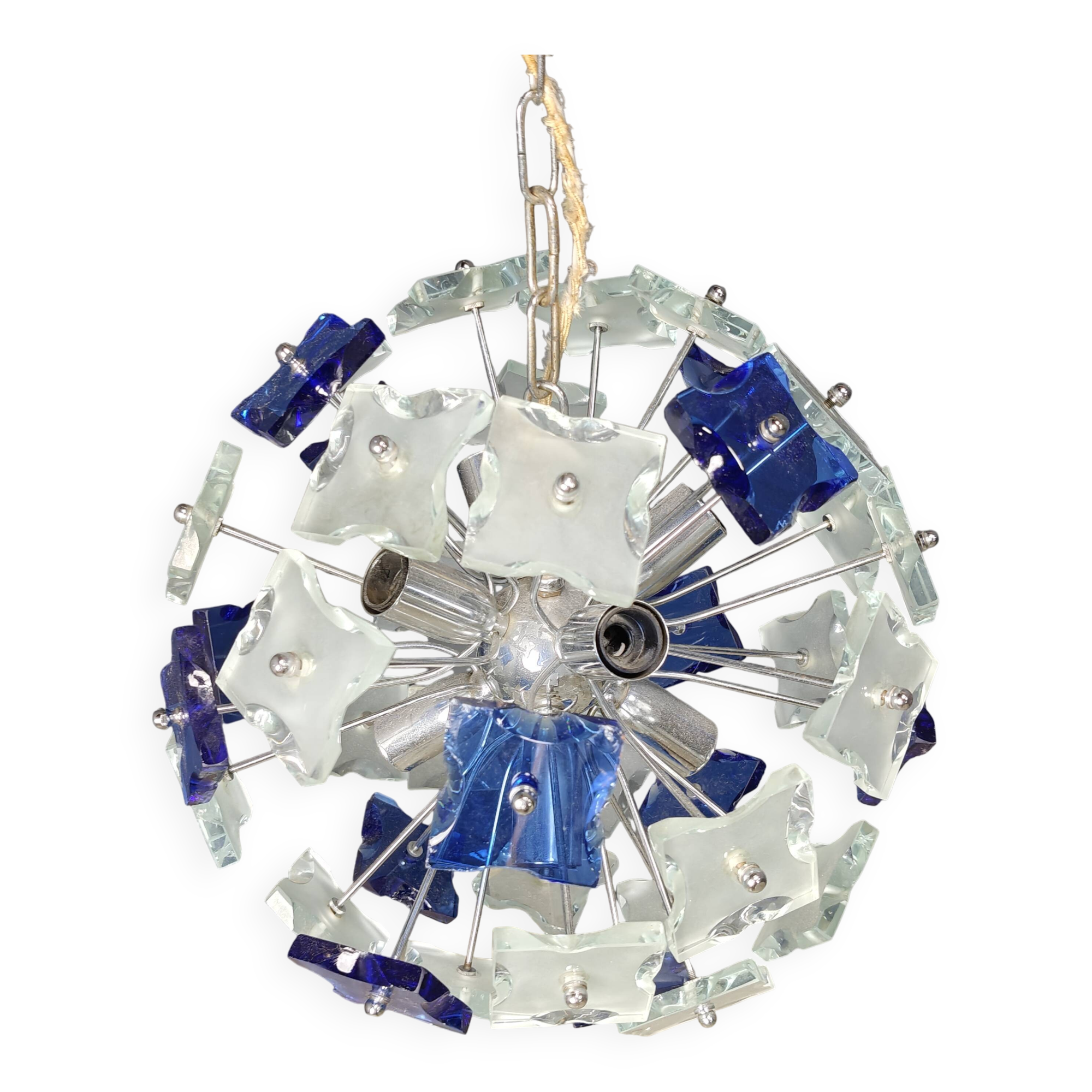 Vintage hammered glass sputnik chandelier, 1970s