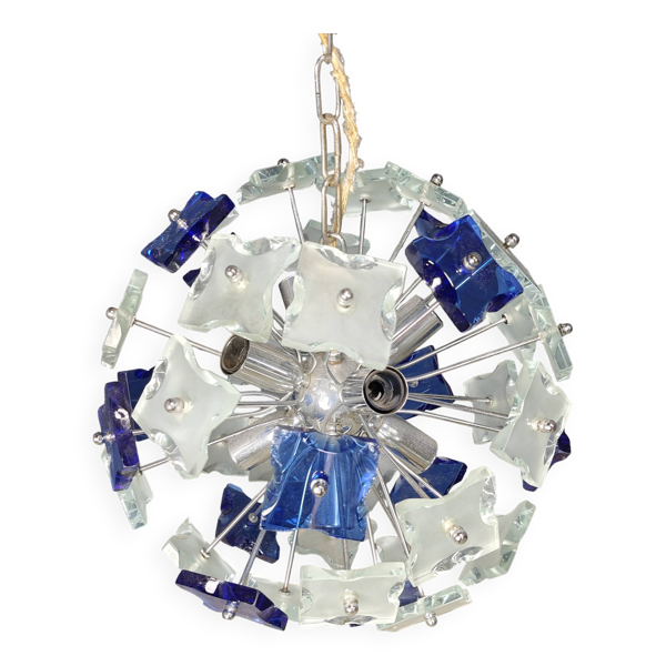 Lustre Spoutnik vintage en verre martelé, années 1970