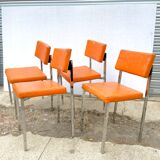 Series of 4 retro chairs in imitation orange leather MCA K6 - chrome tube structure
