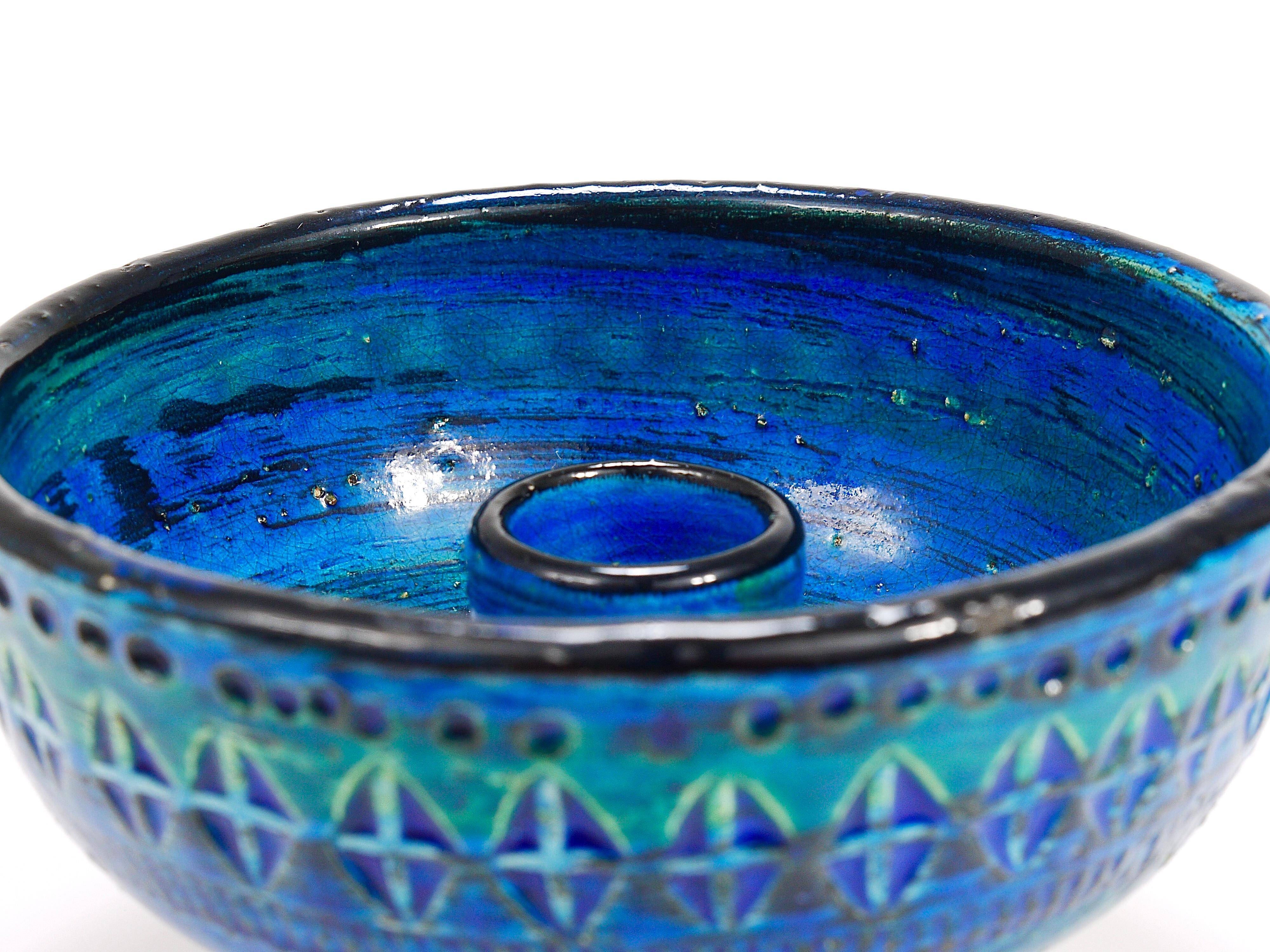 Mid-century candle holder Aldo Londi Bitossi Rimini Blue enamel, 1950s