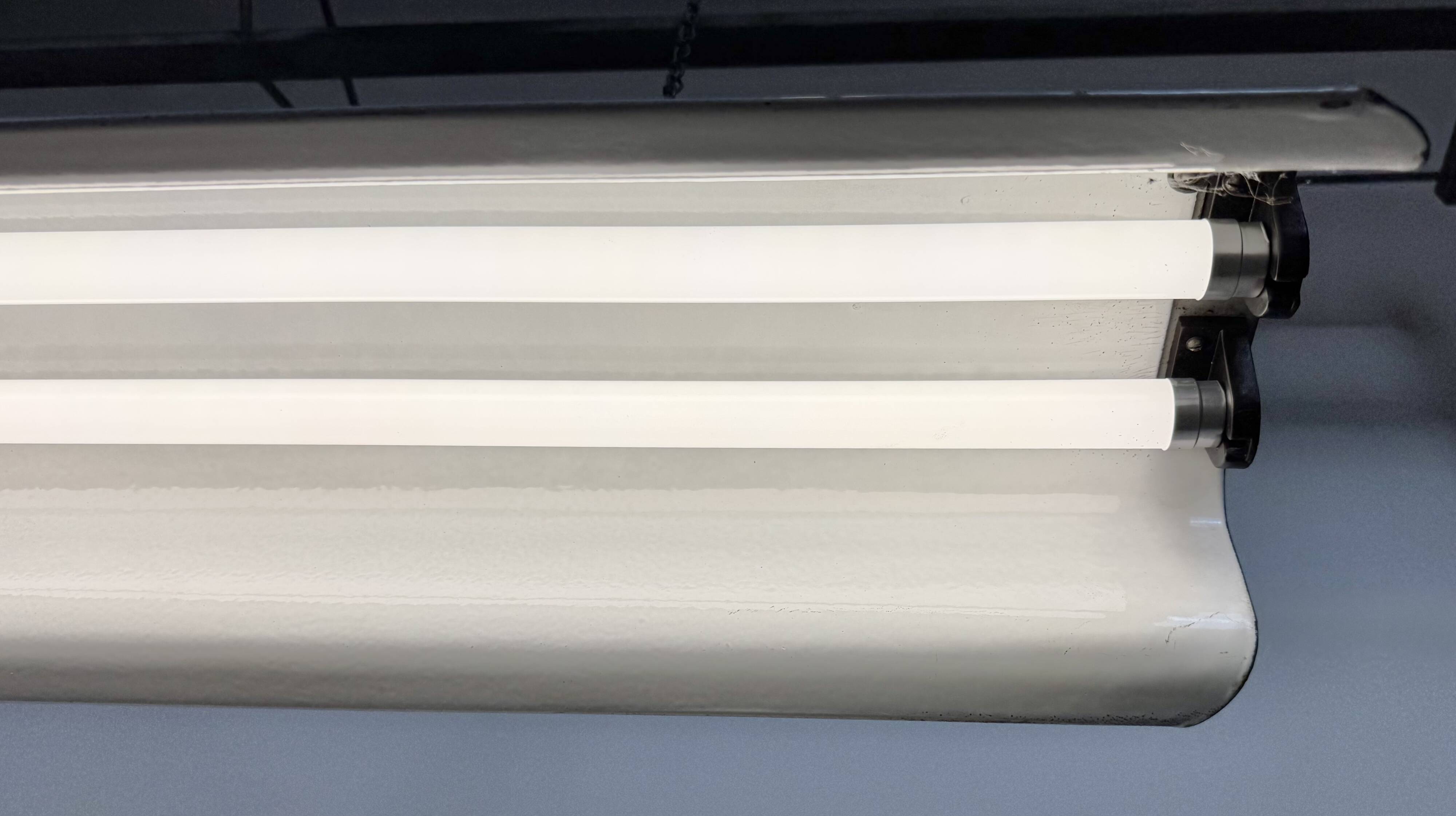 Grey Enamel Industrial Hanging Tube Light, 1960s