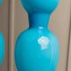 Azure Blue Murano Glass Vase XL, Fluted Beaded Silhouette, 1960s Hollywood Regency
