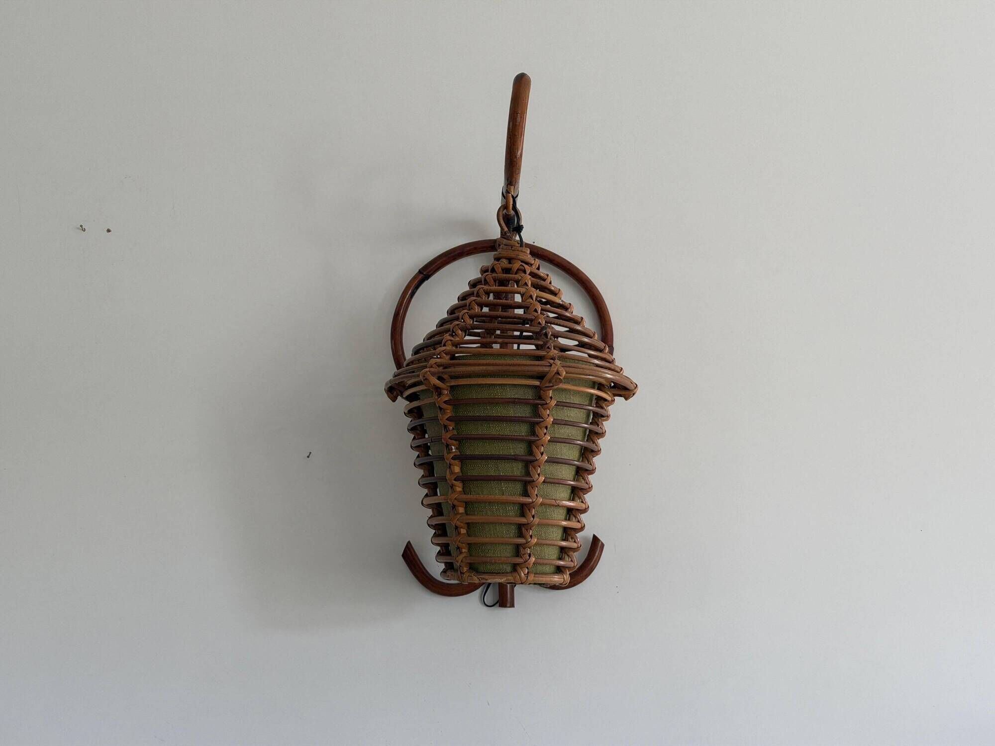 Unique wall lamp in bamboo and fabric, Lantern Design/One, Italy, 1960s