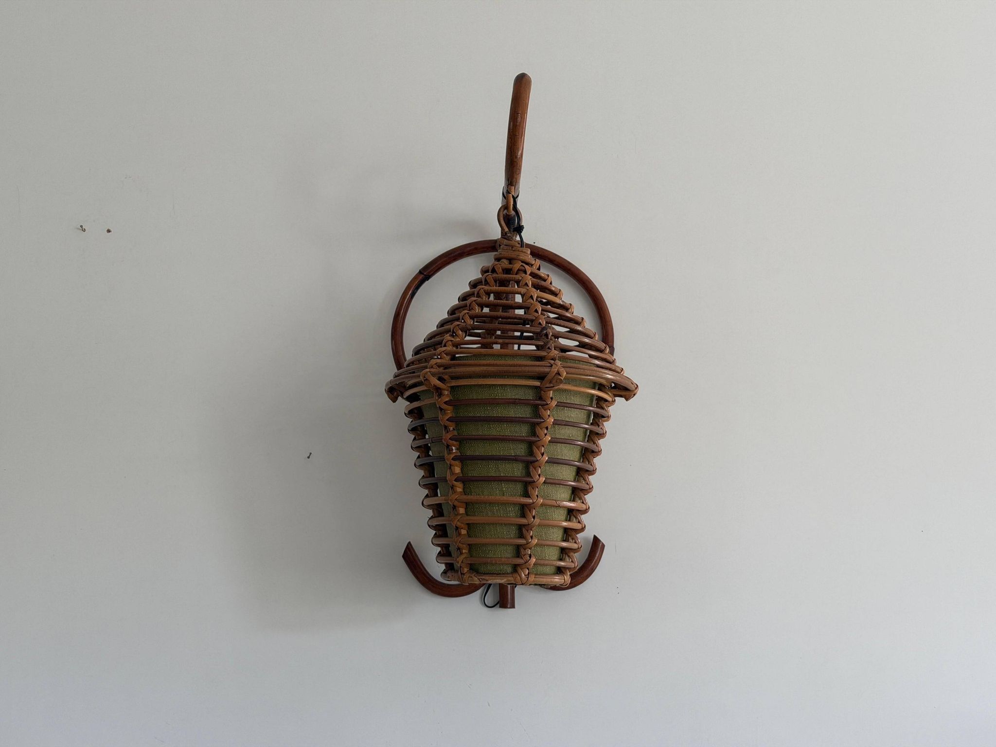Unique wall lamp in bamboo and fabric, Lantern Design/One, Italy, 1960s