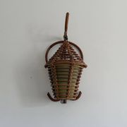 Unique wall lamp in bamboo and fabric, Lantern Design/One, Italy, 1960s