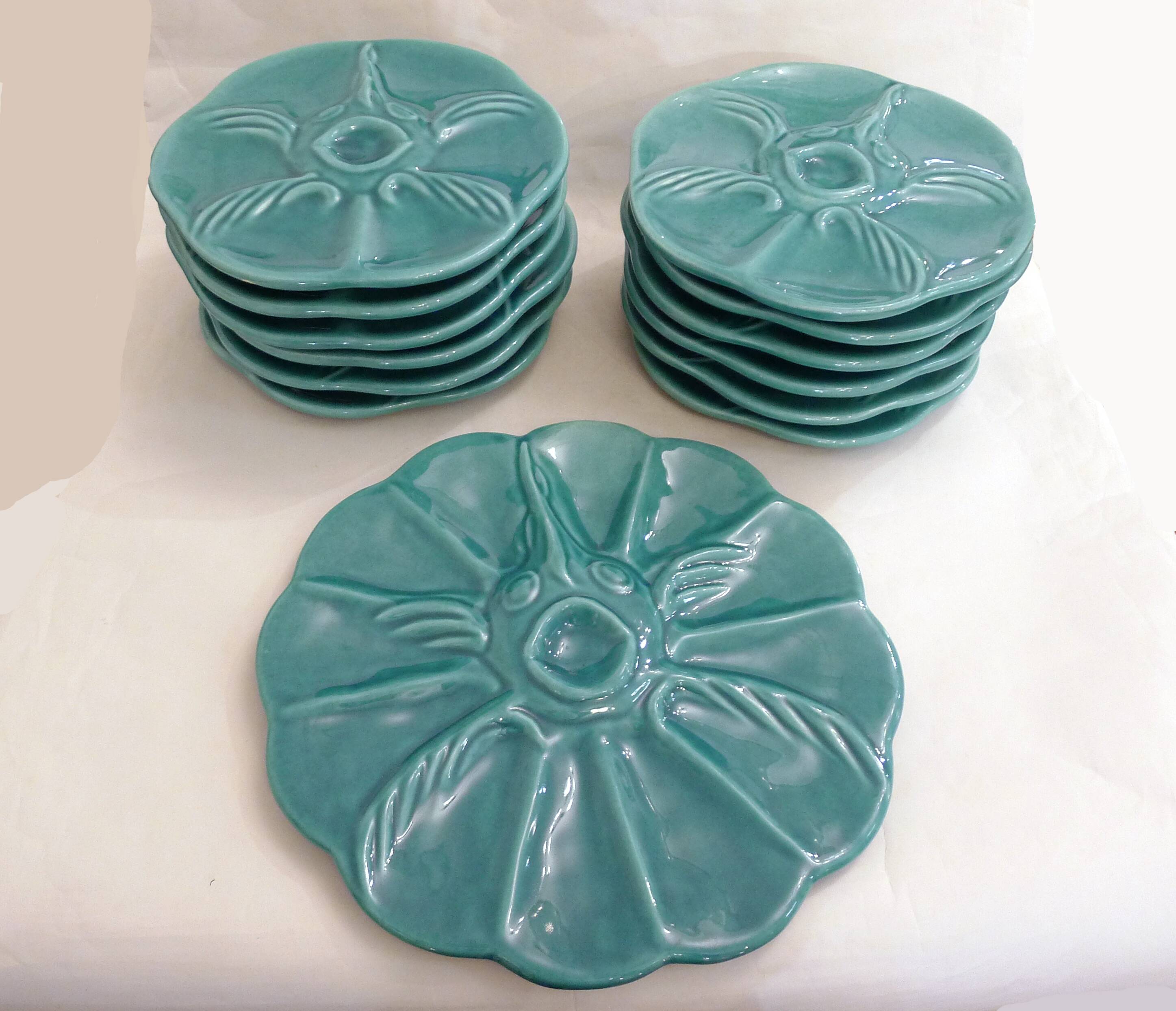Oyster service Fish in faience barbotine 1950s