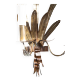 Vintage wall light with rush and leaves in sheet metal and gold metal