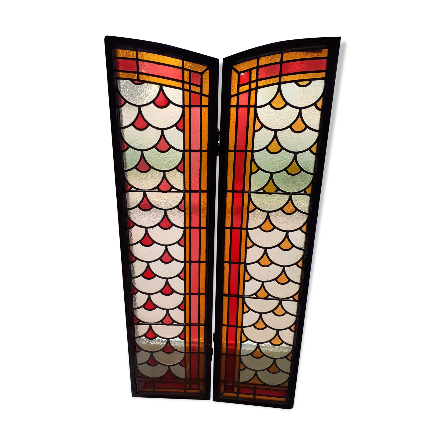 2 painted oak doors, stained glass interior