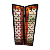 2 painted oak doors, stained glass interior