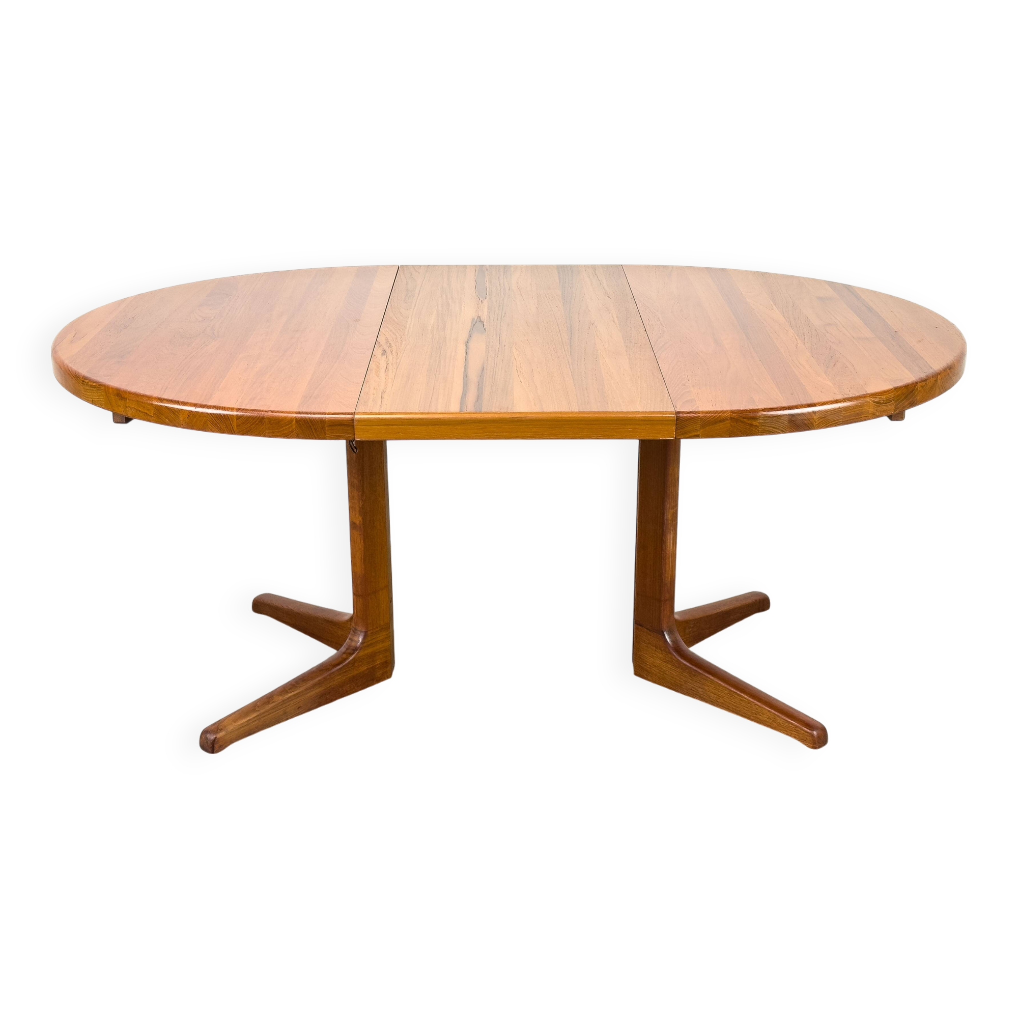 Table à manger ronde en teck danois avec rallonge, années 1970