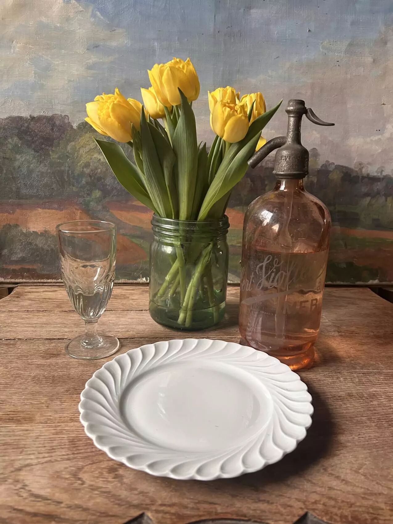 Set of 6 antique twisted white porcelain plates, a beautiful timeless classic.