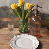 Set of 6 antique twisted white porcelain plates, a beautiful timeless classic.