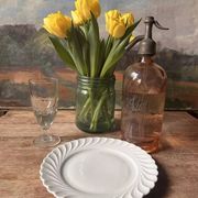 Set of 6 antique twisted white porcelain plates, a beautiful timeless classic.