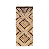 Vintage Hand-Knotted Tulu Runner Rug with Geometric Diamond Design in Cream, Brown and Orange, 100% Wool
