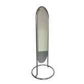 Grand miroir psyché sur pied en métal chromé design années 1970