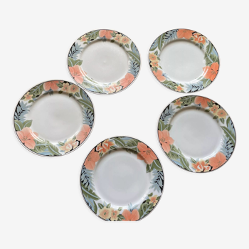 Set of 5 floral plates with acid colors, 80s, vintage