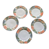 Set of 5 floral plates with acid colors, 80s, vintage