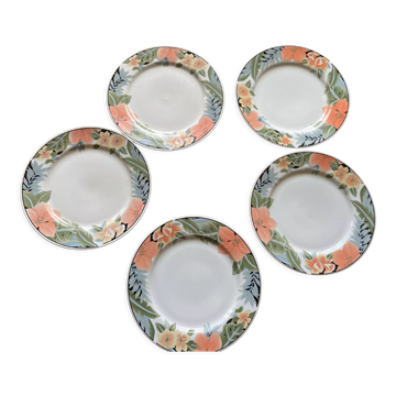 Set of 5 floral plates in vibrant colours, 1980s, vintage